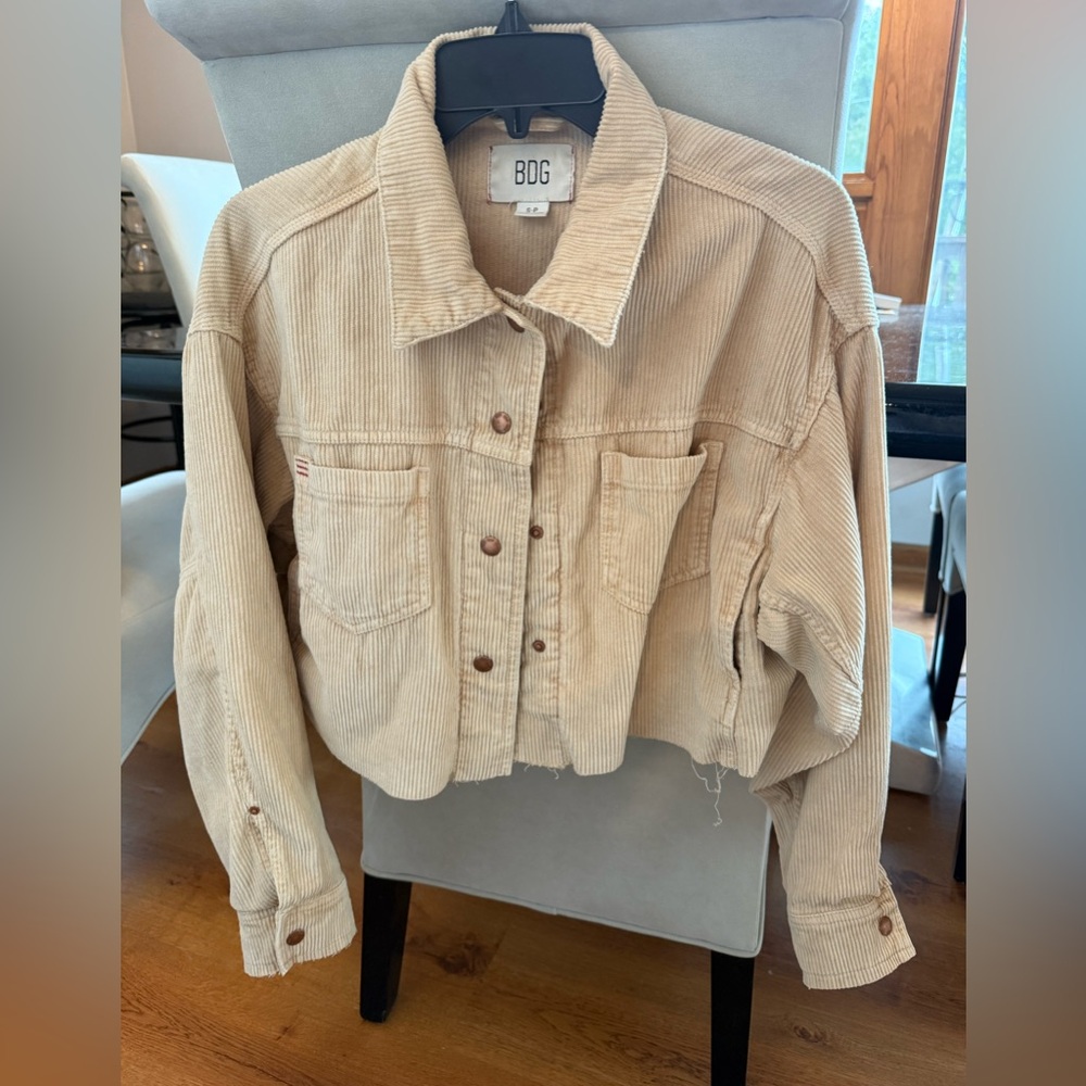 BDG Tan Corduroy Raw Hem Cropped Shacket